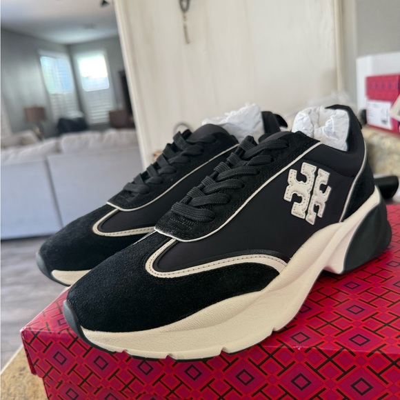 New Tory Burch GOOD LUCK TRAINER NYLON / SUEDE In Perfect Black Size 9 - Picture 3 of 6